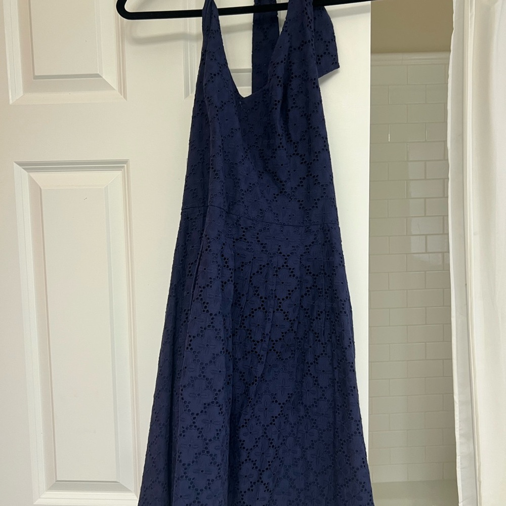 Elegant Navy Blue Eyelet Dress